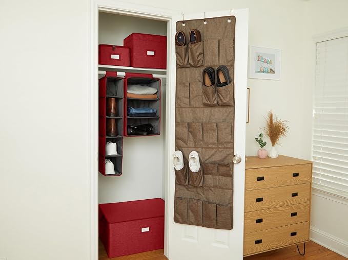 Covermates Keepsakes Hanging Closet Organizer – Heavy Duty Vertical Wardrobe Storage Shelves for Sweaters, Handbags, and Shoes – Acid-Free Interior Lining, Red Heather