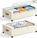 Yecaye 82 L Under Bed Storage with Wheels, 9.4 in Under Bed Storage Containers, Large Under Bed Shoe Storage with Lids, Rolling Underbed Storage bins for Clothes, Blankets, Beige