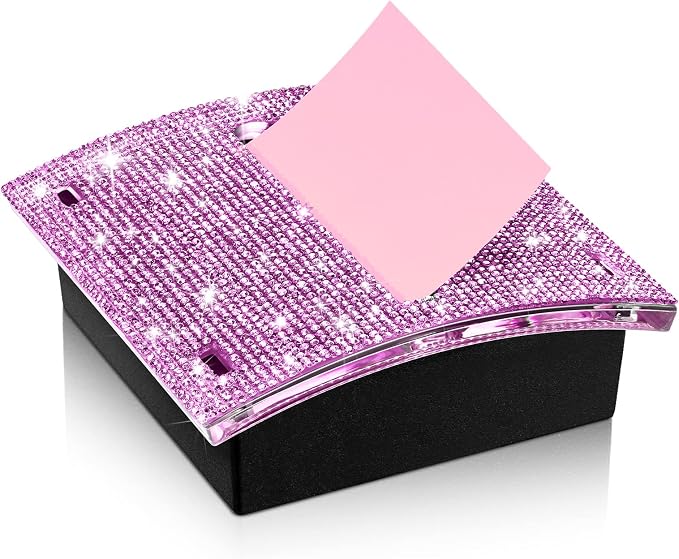 Eersida Rhinestone Self Stick Note Pad Holders 4 x 4 Inches Purple Cute Note Holder Sticky Dispenser Bling Memo Stick Dispenser for Office Employee Coworkers Gifts Home Desk Supplies