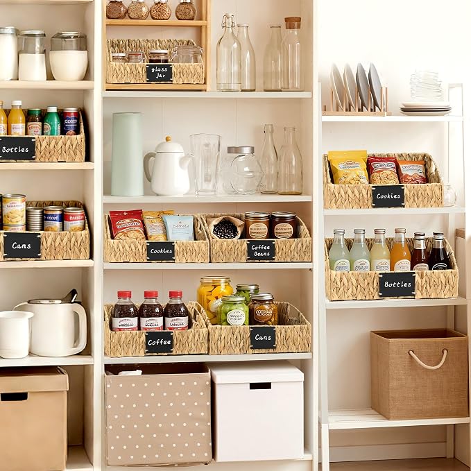 Rattan Storage Basket, Handwoven Wicker Basket for Storage with Built-in Handles, Pantry Baskets for Shelves, Bedroom, Bathroom, Laundry Room or Kitchen(Natural)