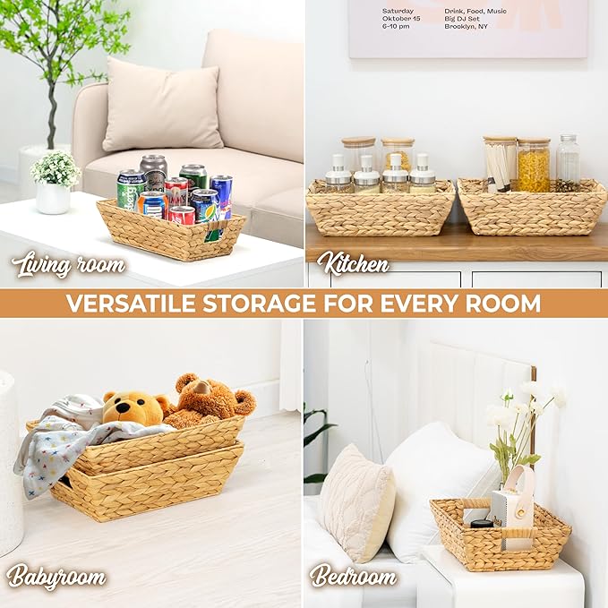 M4DECOR Set of 6 Snack Baskets, Wicker Snack Basket Organizer for Office, Small Wicker Baskets with Handles (6 packs)
