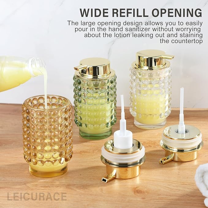 Glass Foaming Hand Soap Dispenser for Bathroom Decor with Pump（Foam Type/Amber）