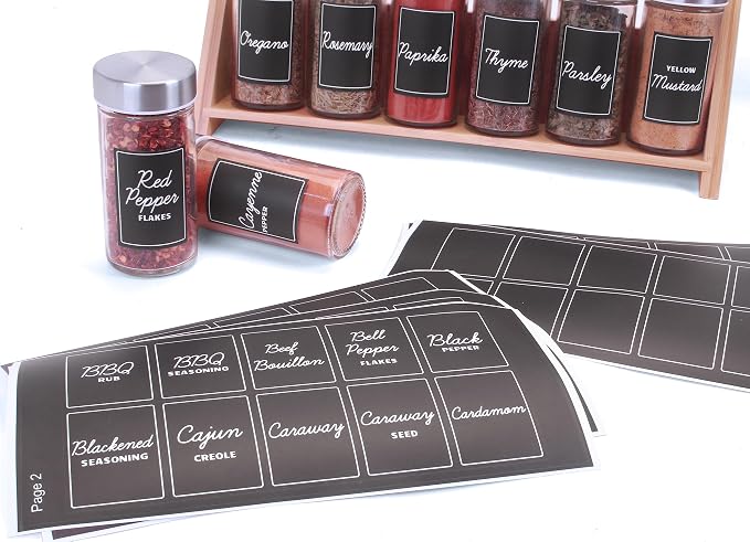 Orii Black Rectangular 160 Spice Labels Stickers for Spice Jars | 160 Pre-Printed Labels, 20 Blank Labels, For Kitchen Pantry, Herb Seasoning Labels
