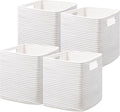 UBBCARE Set of 4 Cotton Rope Basket 13 X 13 X 13 Inches, Woven Storage Baskets for Shelves, Organizing with Handles, Cube Storage Bins for Storage Books, Magazines, White