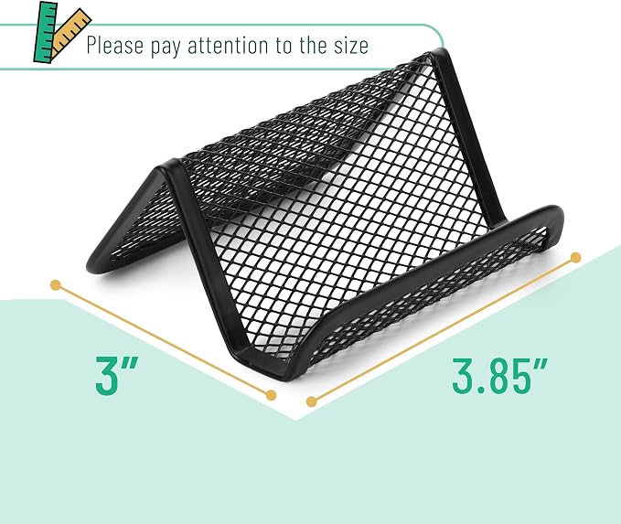 Mr. Pen- Metal Mesh Business Card Holders, 3 Pack, Black | Durable Stainless Steel Card Stand for Desk, Office, and Business Use, Straight, Flat and Smooth Design