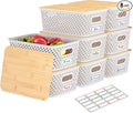 Anysig 8 Packs Plastic Storage Bins with Bamboo Lids - Stackable Storage Bins Decorative Small Basket Containers for Organizing Shelves Office Classroom Desktop Closet, Cream White