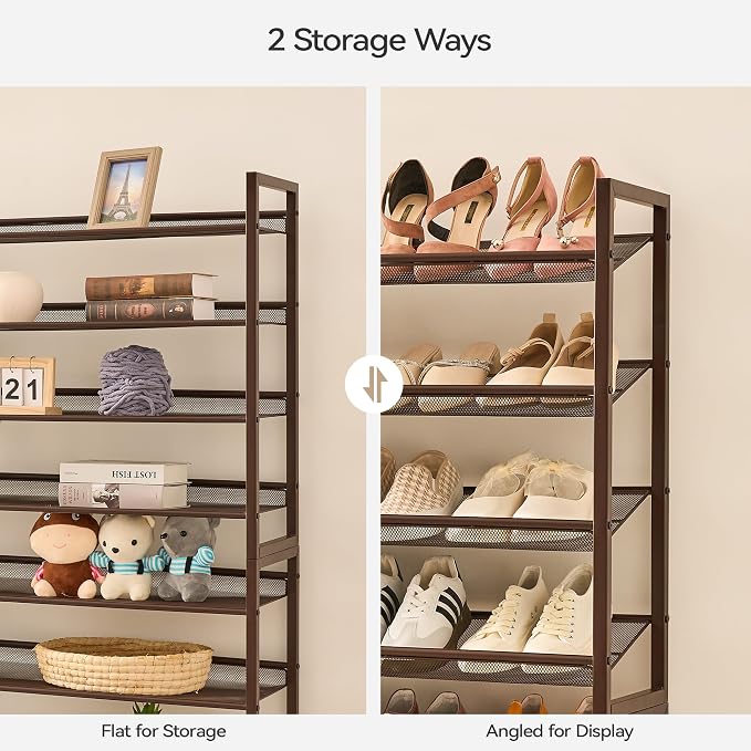 Nunsino Shoe Rack, Long Shoe Organizer,Max Holds 50 Pairs,8 Tier Metal Shoe Storage Shelf,4-Tier Stackable Shoes Organizer for Garage, Entryway,Bronze