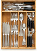 Bamboo Drawer Organizer - Kitchen Utensil Holder, 5 Slots Silverware Drawer Organization, Kitchen Wooden Tray for Cutlery, Flatware & Stationery - Natural