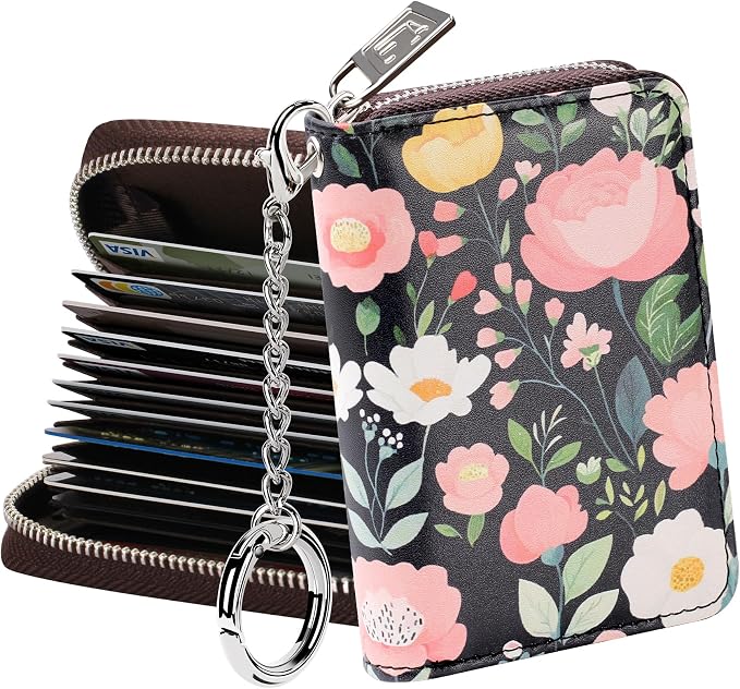 FurArt Zipper Wallet Women, RFID Blocking Credit Card Wallet, Business Card Holder, Compact Size KeyChain Wallet
