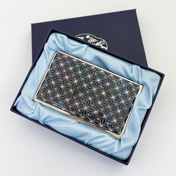 Mother of Pearl Business Card Case Credit Id Name Holder Travel Wallet Art Painting Design Metal Stainless Steel Engraved Slim Purse Pocket Cash Money Wallet (N_Mum Slim)