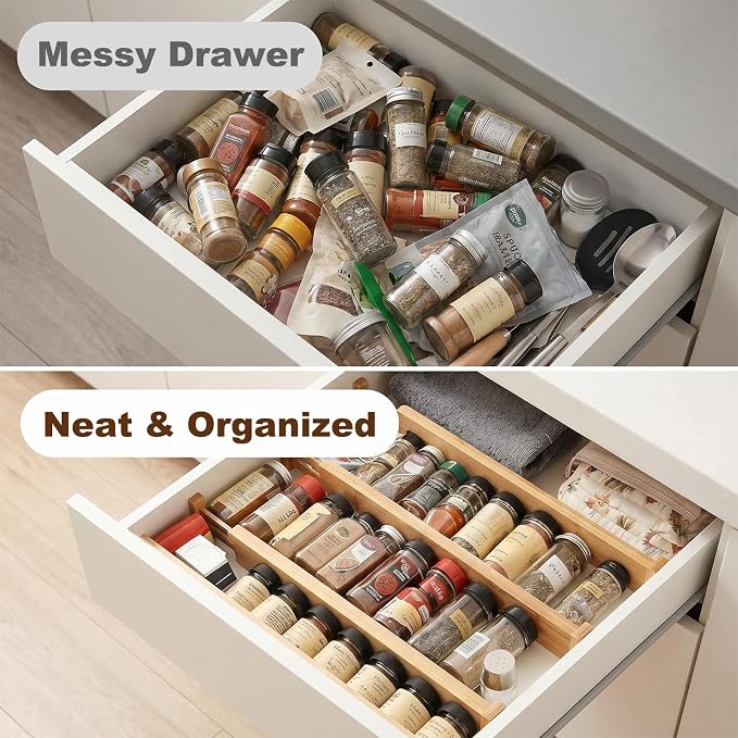 Joyeee Kitchen Drawer Dividers 6 Pack, 16.4-22.2" Adjustable Bamboo Drawer Organizer, 4" High Expandable Utensils Separators for Closet, Dresser, Bathroom, Bedroom, Office