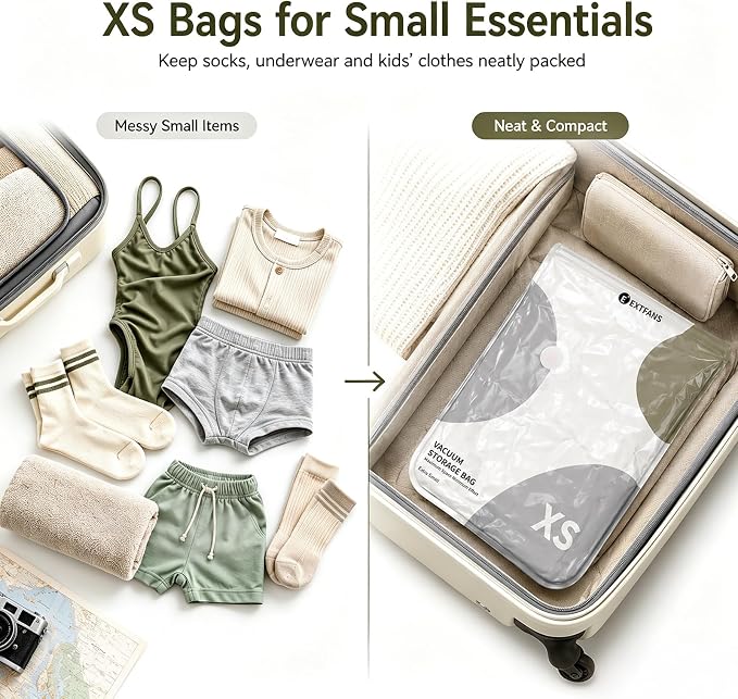 Travel Vacuum Bags with Electric Pump: 18 Pack XS/S/M/L Vacuum Seal Bags for Clothes, up to 80% Space Saver Compression Packing Bags for Suitcase, Carry-On, Cruise, Dorm & Seasonal Storage