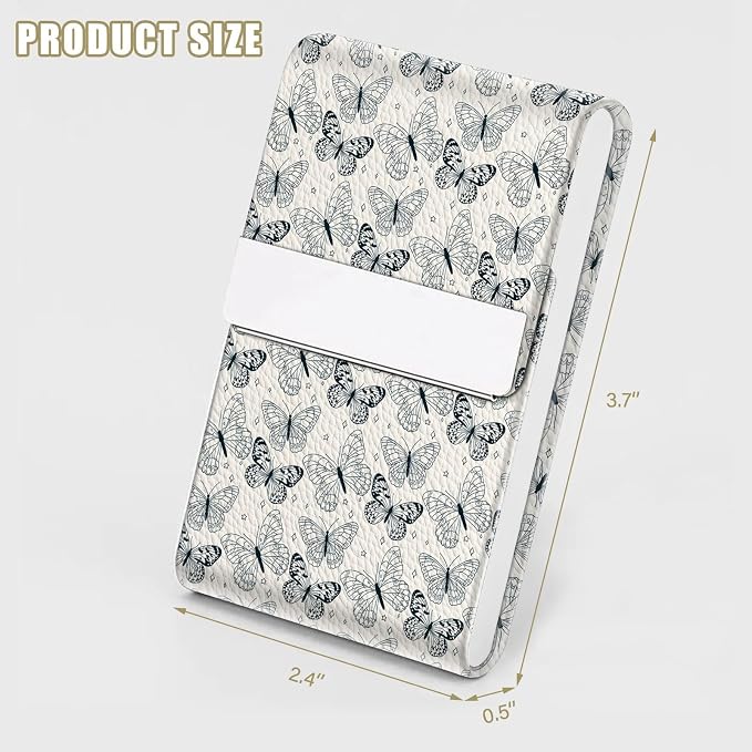 2Pack Leather Stainless Steel Business Card Holder, Metal Slim Business Card Case for Women or Men, Pocket Business Card Carrier with Prints, Magnetic Closure, RFID Blocking