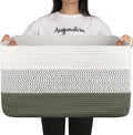 OIAHOMY Large Blanket Basket, 22”x17”x12” Rectangle Woven Baskets, Nursery Blanket Storage Living Room, Toy Storage With Handle, Large Baskets for Organizing-Green/White