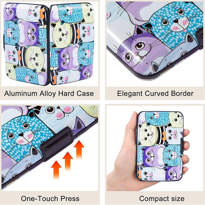 ELFISH Mini RFID Aluminum Wallet Credit Cards Holder Business Card Case Metal ID Case for Men Women (Color cat)