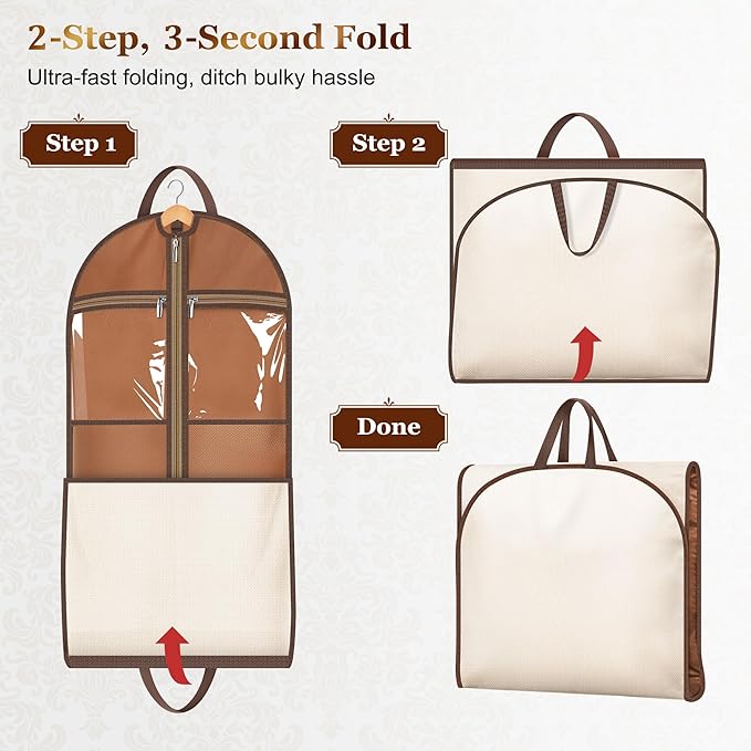 MISSLO 60" Dress Bags for Gowns Long with 4 Large Pockets Garment Bags for Travel for Women Heavy Duty Wedding Dress Bag for Hanging Clothes Garment Covers, Beige