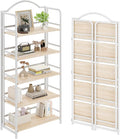 Folding Bookshelf 5 Tiers, No Assembly,Vintage Storage Rack Shelves,White | Vintage Bookcase Multifunctional Plant Flower Stand, Storage Shelves Organizer for Home Office,Living Room,Dorm