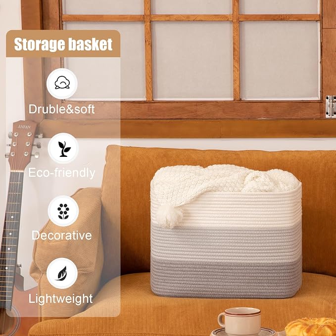 Storage Baskets for Organizing, Large Woven Basket for Shelves, Toy Basket with Handles,Closet Storage for Blanket Living Room, Bedroom, Nursery, 15.8" x 11.8" x 11.8", 2 Pack