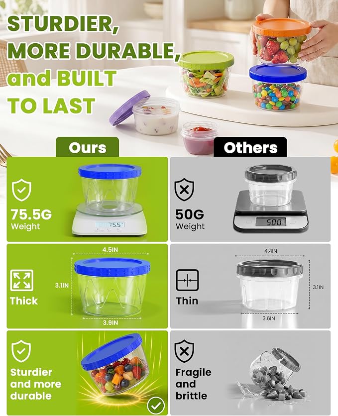 9 Pack- 17/10/5/2.7oz Reusable Freezer Storage Containers, Airtight Plastic Food Sauce Salad Dressing Storage Containers with Twist Top Lids, BPA Free, Stackable, Leakproof, Microwave/Dishwasher Safe