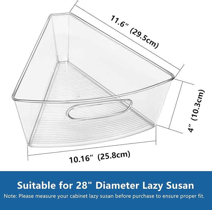 JOWBOOW Lazy Susan Organizer Bins for 28"-29" Diameter Corner Cabinet Lazy Susan, 6 Pack, Clear Plastic Cabinet and Pantry Storage Bin, 1/8 Wedge-Food Safe, BPA Free