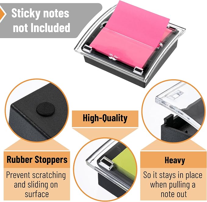 Mr. Pen- Pop Up Note Dispenser, 3" x 3", 6 Pack, Black Base, Clear Top | Sticky Note Dispenser, Sticky Note Holder for Desk
