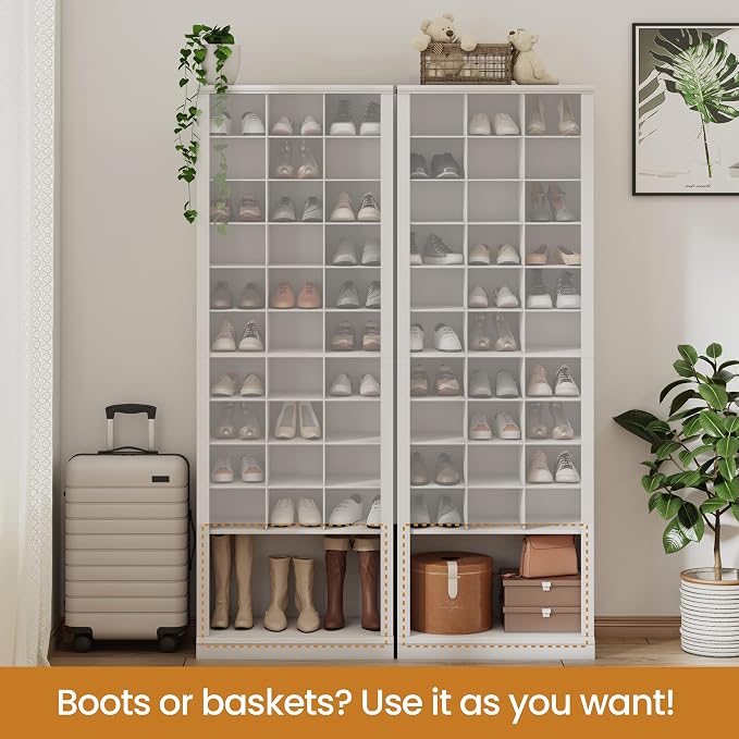 Hzuaneri 11 Tiers Shoe Storage Cabinet, Tall Shoes Cabinet with Cubby, Freestanding Wooden Shoe Organizer, 30-33 Pairs, Shoes Cubby Organizer for Entryway, Bedroom, White 02001BSR