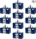 VENO 10 Pack Moving Bags with Clear Window, Heavy Duty Storage Bins with Lid, Around Handles, Tag, Zippers, Extra Large Totes Packing Moving Boxes Supplies for College Dorm Clothes (Blue, 10 Packs)