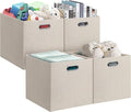 Posprica 13x15x13in Collapsible Storage Bins, Fabric Foldable Cube Storage Boxes, Decorative Storage Baskets Organizer for IKEA Kallax, Shelves, Closet, Clothes, Set of 4-Beige