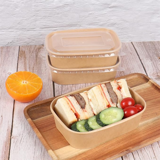 17 oz Disposable Kraft paper bowls with lids Food container 50 Pack