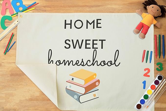 Classroom Wall Banner Decor-Teacher Gift-Inspirational Back to School Wall Art Flag Decor-Home Sweet Homeschool-Hanging Canvas Banner for Classroom Reading Corner Homeschool Teacher Office