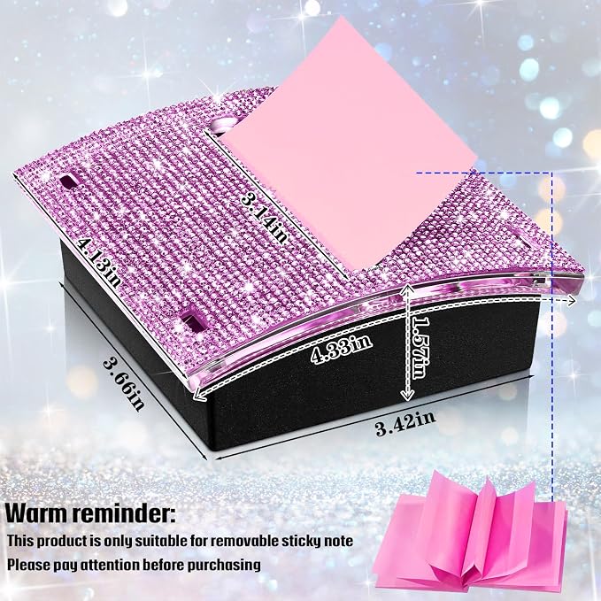 Eersida Rhinestone Self Stick Note Pad Holders 4 x 4 Inches Purple Cute Note Holder Sticky Dispenser Bling Memo Stick Dispenser for Office Employee Coworkers Gifts Home Desk Supplies