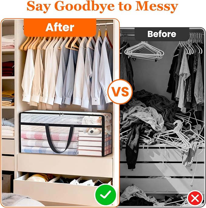 TasticTotes 8 Pack Clear Storage Bags for Comforter, 90L Long | Plastic Blanket Storage with Zipper & Handle, Foldable Moving Bags, Closet Organizer and Under-Bed Storage Containers