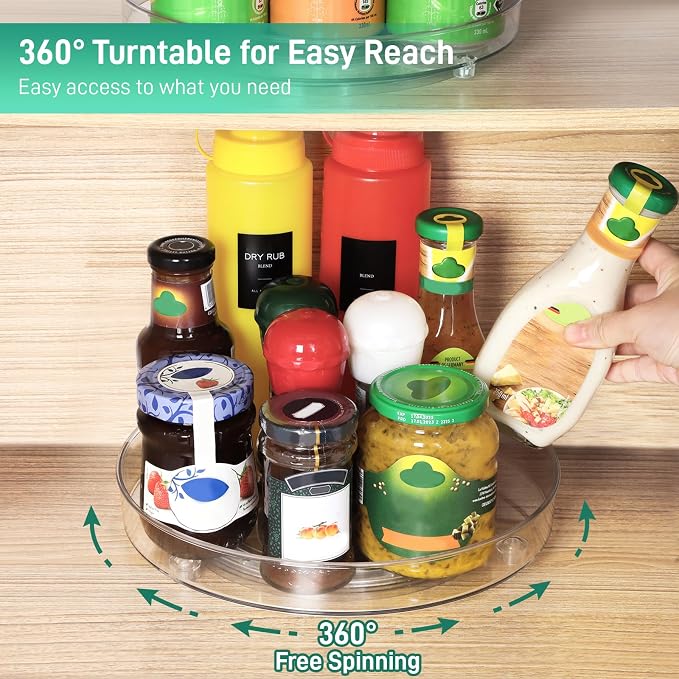 Optish 3 Pack Lazy Susan Organizer, 9.5 Inch Lazy Susan Turntable for Cabinet, Refrigerator Organizer for Pantry Organizers and Storage, Non-Skid Fridge Organizer
