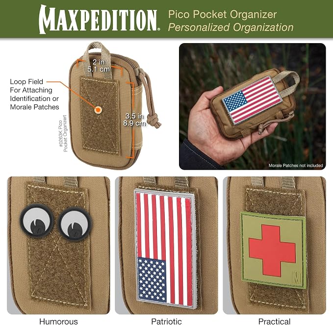 MAXPEDITION Pico Pocket Organizer, Ultra Compact EDC Gear Pouch, Tactical Utility Pouch for Everyday Carry, Tools, Gadgets, Outdoor First-Aid Kit, Survival