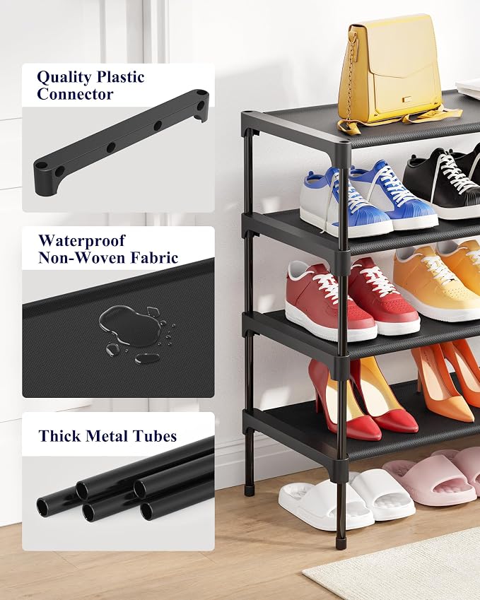 Kitsure Shoe Rack - Non-Woven Shoe Rack Shelf, Shoe Organizer for Closet, Entryway, Garage & Corridor, Stackable Shoe Shelves, X-Large, Black