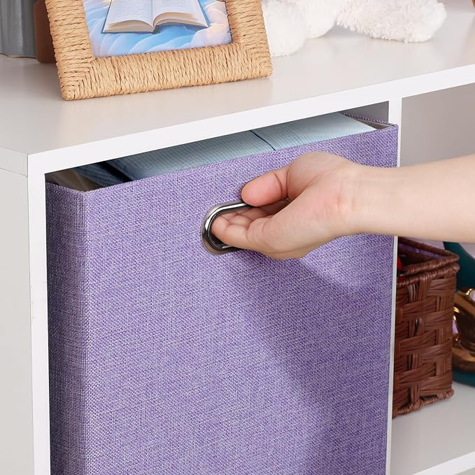 Posprica 3X Thicker Collapsible Storage Bins,13×15x13 Foldable Storage Cube Boxes Fabric Drawer for Closet Shelf Cabinet Bookcase, set of 4 (Purple)