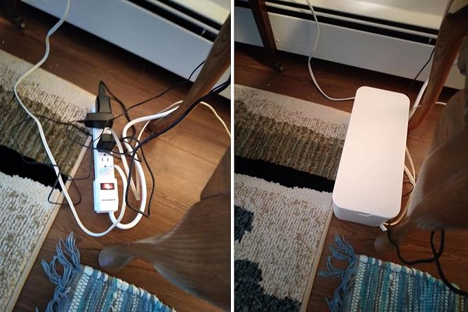 ZhiYo 2 Pack Cable Management Box, Medium & XL, Power Strip Organizer White | Hidden Rear Cable Routing, Durable ABS Construction, Fits Power Strips Up to 13.4", Ideal for Desks, TV Areas & Floor Corners