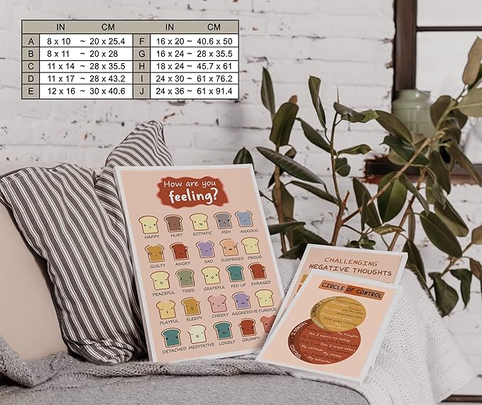 LOLUIS Mental Health Poster, Boho Therapy Tools Educational Supplies Art Print Classroom School Office Decor (Feelings Mood, Custom Frame Type)