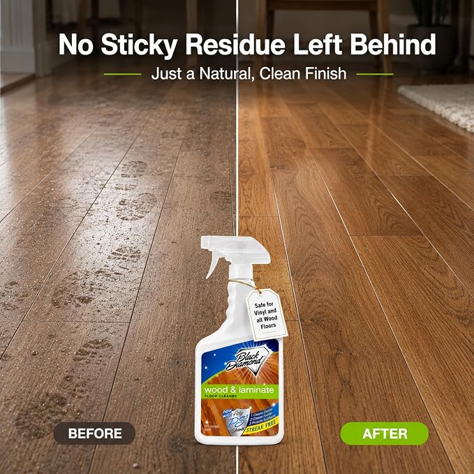 Black Diamond Stoneworks Wood & Laminate Floor Cleaner – No-Rinse Streak-Free Cleaner for Hardwood, Laminate, Engineered Wood & Luxury Vinyl Plank Floors (1 Quart)