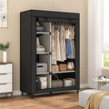 Calmootey Portable Closet Organizers, Clothing Storage, Wardrobe with 6 Shelves and Hanging Rod, Non-Woven Fabric Cover with 4 Side Pockets, Black
