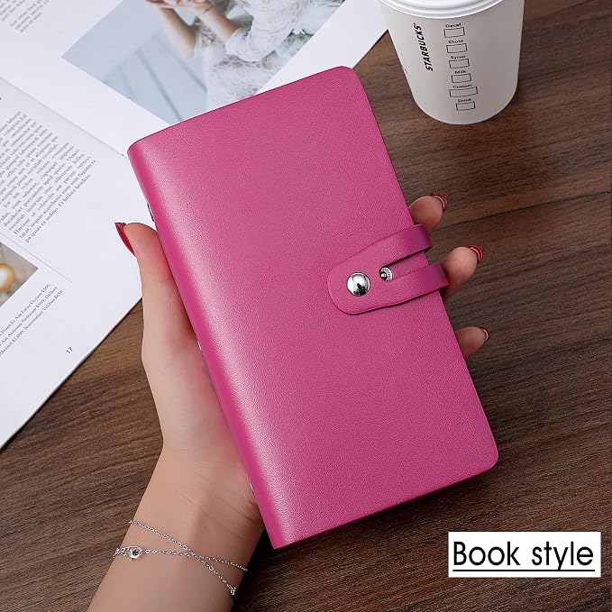 RFID Credit Card Holder, Leather Business Card Organizer with 96 Card Slots, Credit Card Case for Managing Your Different Cards and Important Documents to Prevent Loss or Damage (Rose Red)
