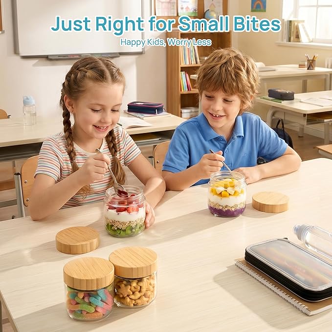 Vtopmart 6 Pack 10oz Glass Overnight Oats Containers with Bamboo Lids, Portable Wide Mouth Glass Jars Leak Proof, Reusable Food Storage Containers for Meal Prep, Jam, Sauce, Salad Dressing, and Snacks