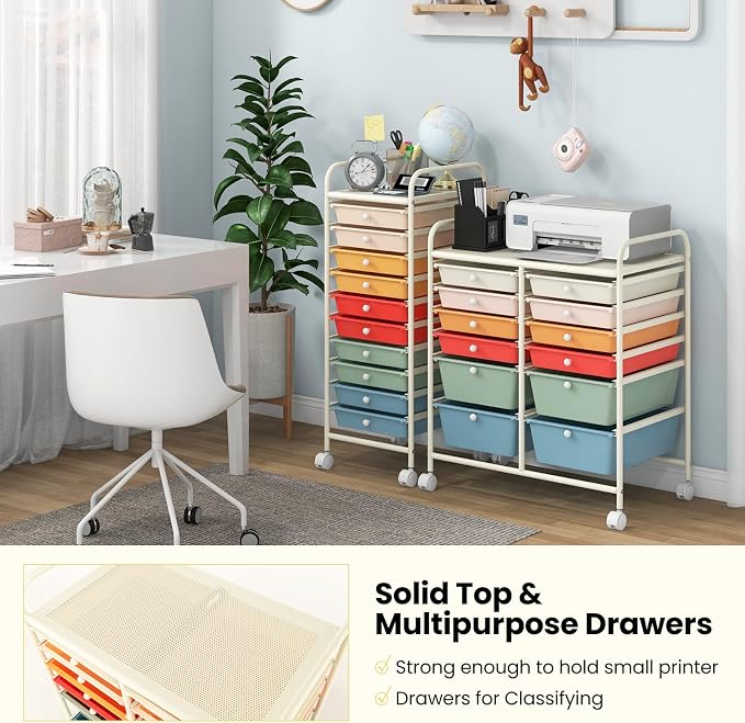 Giantex 12 Drawer Rolling Storage Cart Tools Scrapbook Paper Office School Organizer (Macaron)