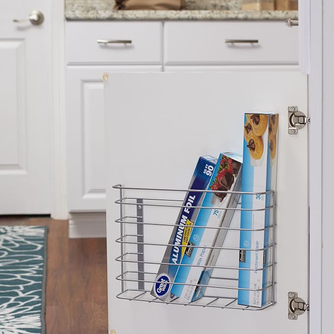 Household Essentials Tall Door Mount Cabinet Organizer, Sturdy Steel Wire Frame, Elegant Nickel Powder Finish, Mounts to Solid Surface, Included Hardware, Great for Tall or Large Items (Pack of 5)