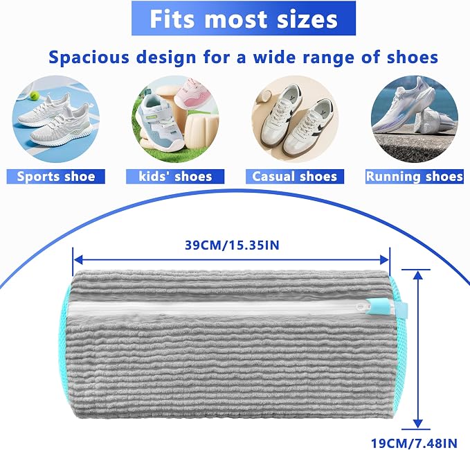 2Pcs Reusable Shoe Washing Machine Bag for Washer and Dryer:Free Up Hands, Prevent Deformation,shoe bag with Zipper Protection Design, Use for all Shoes,Sports Shoes