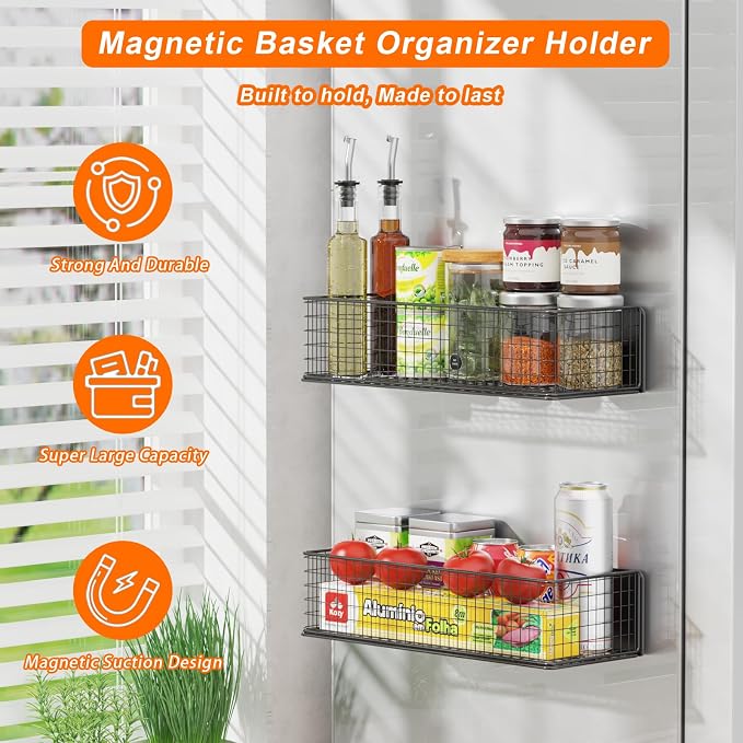 2Pack Magnetic Basket Organizer Holder for Fridge Magnetic Storage Bin Box Containers for Refrigerator Whiteboard Classroom