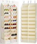 Criusia Over the Door Shoe Organizer, 20-30 Pairs Heavy-Duty Hanging Shoe Storage with Large Pockets, 10-Tier Door Shoe Rack with 4 Hooks for Sneakers Sandals Heels Boots (Beige)