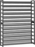Large Shoe Rack 12 Tier Shoe Organizer, Heavy Duty Metal 6-Tier Stackable Shoe Storage Vertical Shoe Rack for Closet Front Door Entrance, Up to 75 Pairs, 44.8" W x 11.4" D x 85.1" H, Black