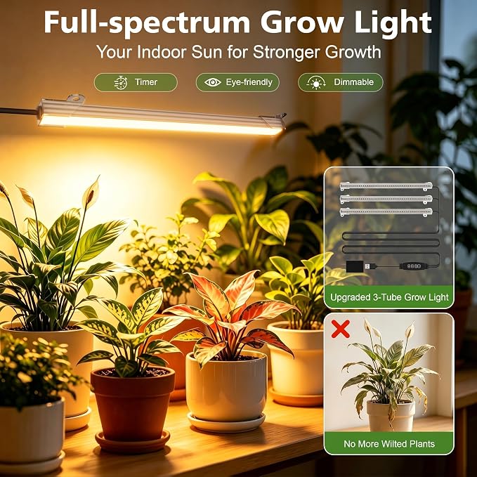 Plant Stand with Grow Lights for Indoor Plants, 8-Tiered Tall Corner Plant Shelf with Full Spectrum Light, S-Shaped Space-Saving Narrow Flower Holder, Anti-Tip for Living Room Bedroom Office, Brown