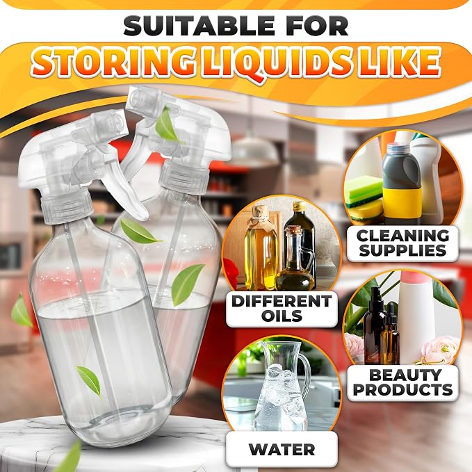 ALPENKOK 6 Pack Spray Nozzle for Bottles, Trim-To-Fit Tube; Plastic (Clear) | Spray Bottle Nozzle Replacement; Fits 8 and 16 Oz; Trigger Sprayer with Mist, Stream & Off Modes; for Cleaning and Garden